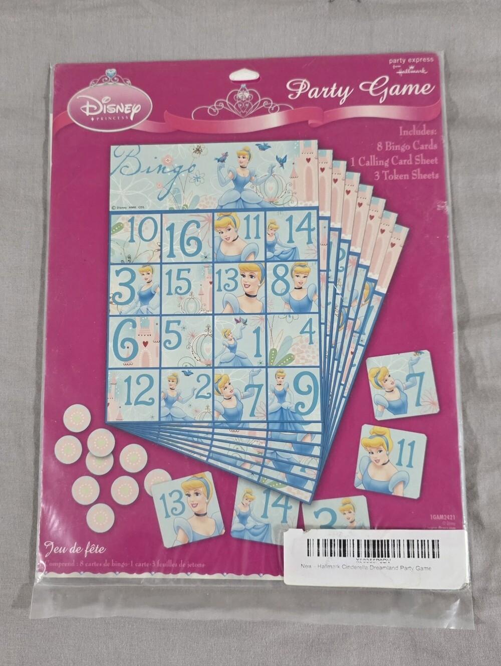 NEW Hallmark Disney Princess Cinderella Bingo Party Game Cards and Tokens